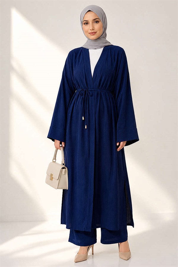 2 Piece Set with Long Cardigan, Navy Blue