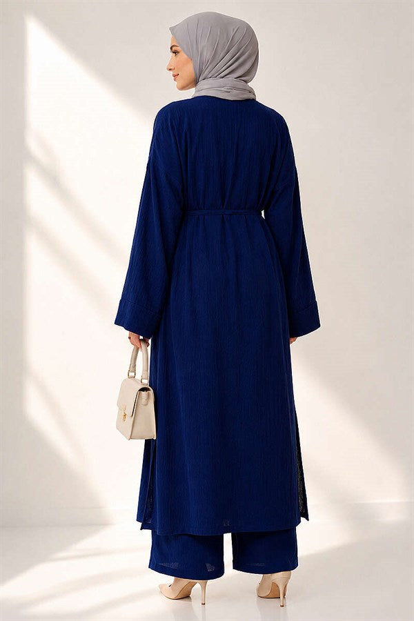2 Piece Set with Long Cardigan, Navy Blue