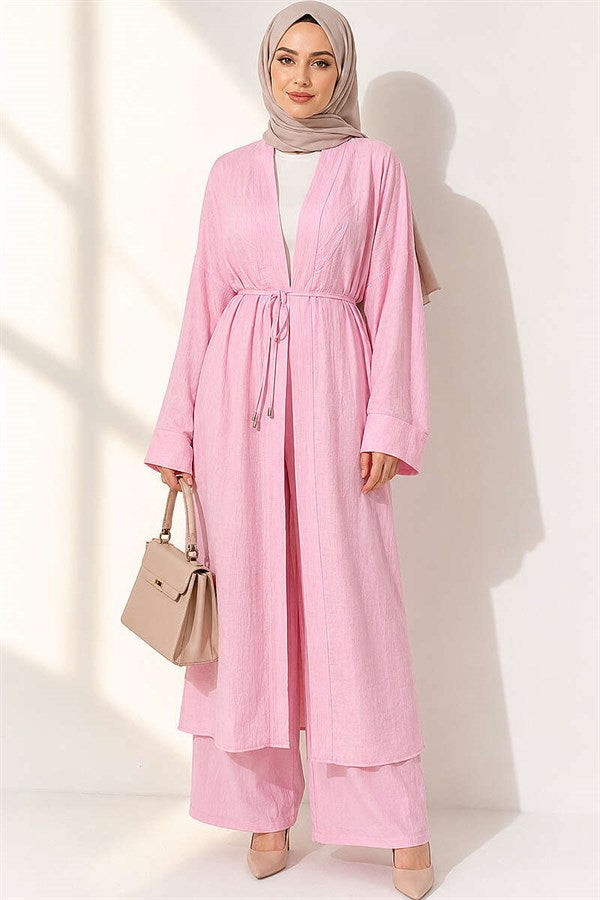 2 Piece Set with Long Cardigan, Pink