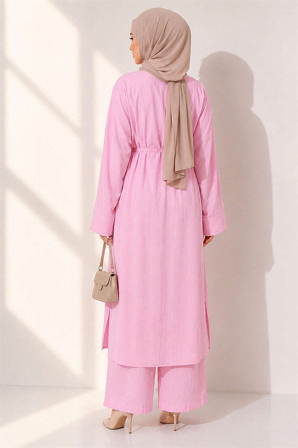 2 Piece Set with Long Cardigan, Pink