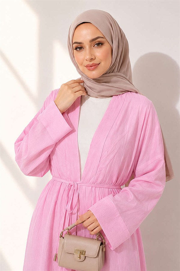 2 Piece Set with Long Cardigan, Pink