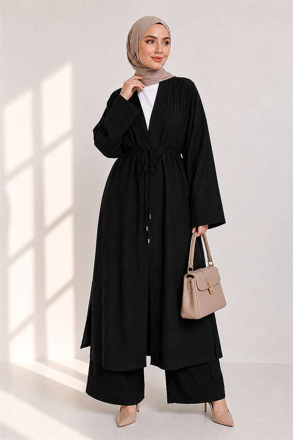 Long Cardigan 2 Piece Set, Black