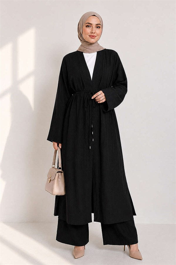 Long Cardigan 2 Piece Set, Black