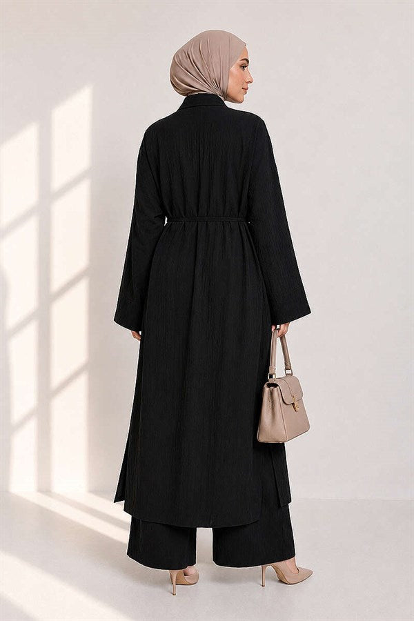 Long Cardigan 2 Piece Set, Black