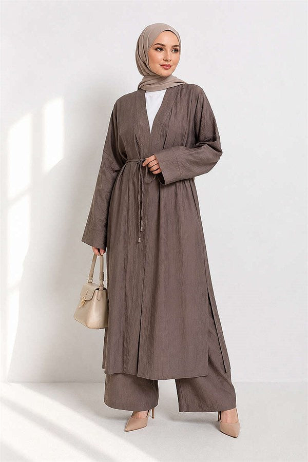 Long Cardigan 2 Piece Set in Mink Color