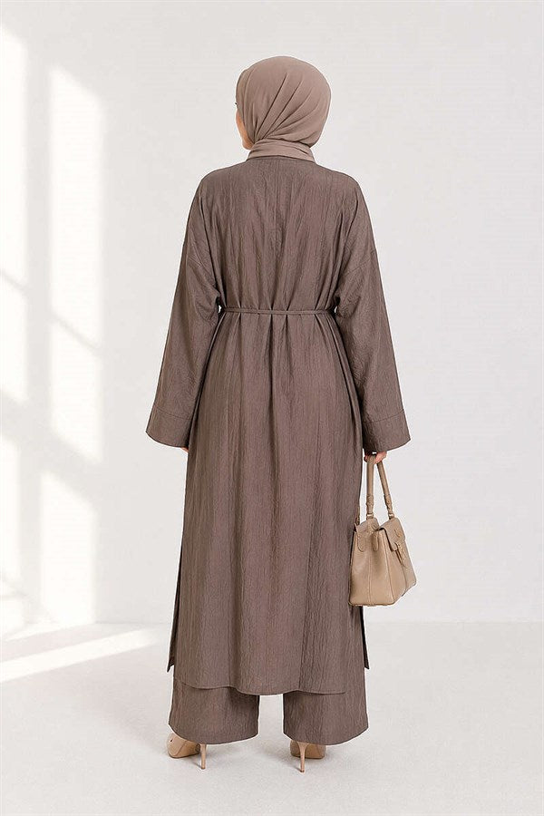 Long Cardigan 2 Piece Set in Mink Color