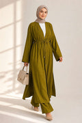 Long Cardigan 2 Piece Set in Olive Green
