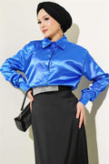 Long Sleeve Satin Shirt Saxe