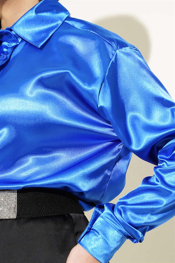 Long Sleeve Satin Shirt Saxe