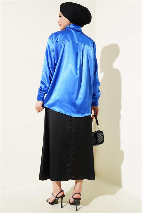 Long Sleeve Satin Shirt Saxe