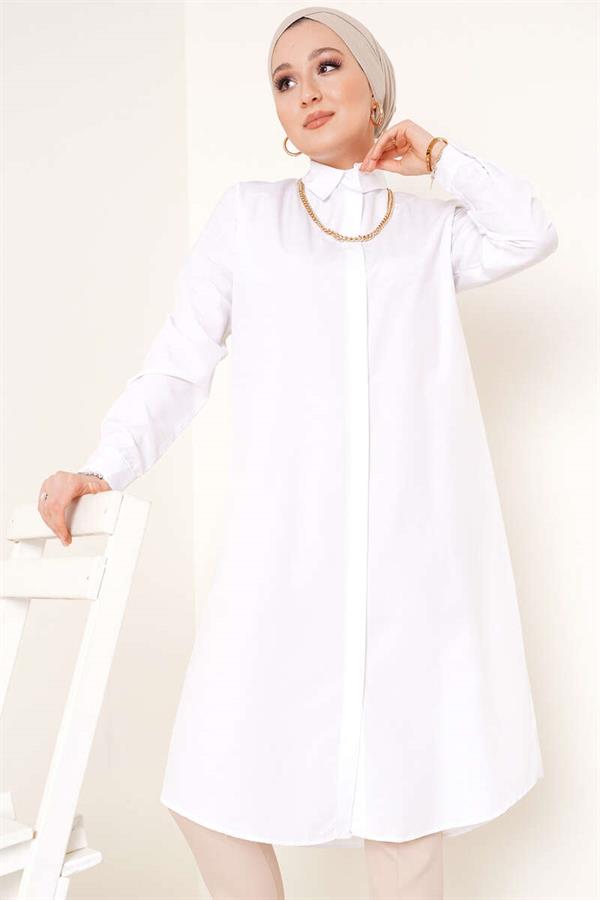 Long Model Classic Collar White Tunic