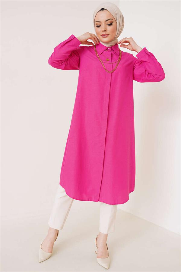 Long Model Classic Collar Fuchsia Tunic