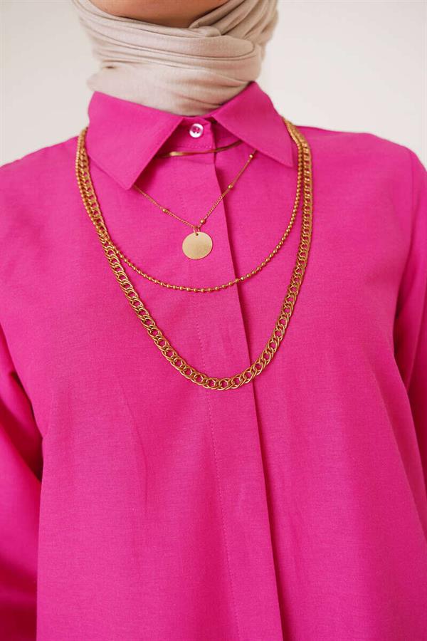 Long Model Classic Collar Fuchsia Tunic