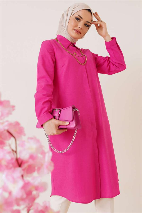 Long Model Classic Collar Fuchsia Tunic