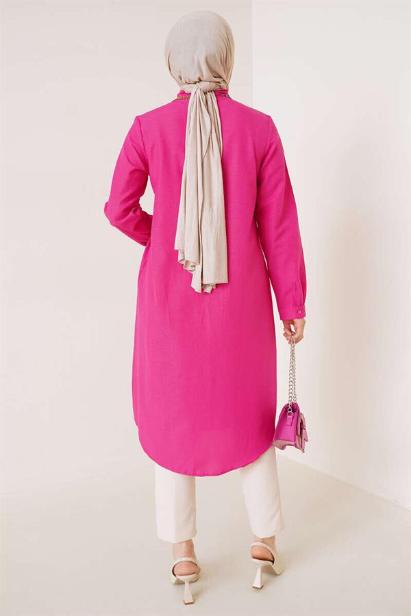 Long Model Classic Collar Fuchsia Tunic