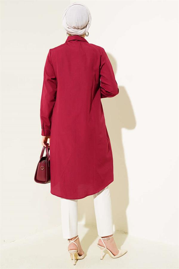 Long Style Classic Collar Tunic in Burgundy