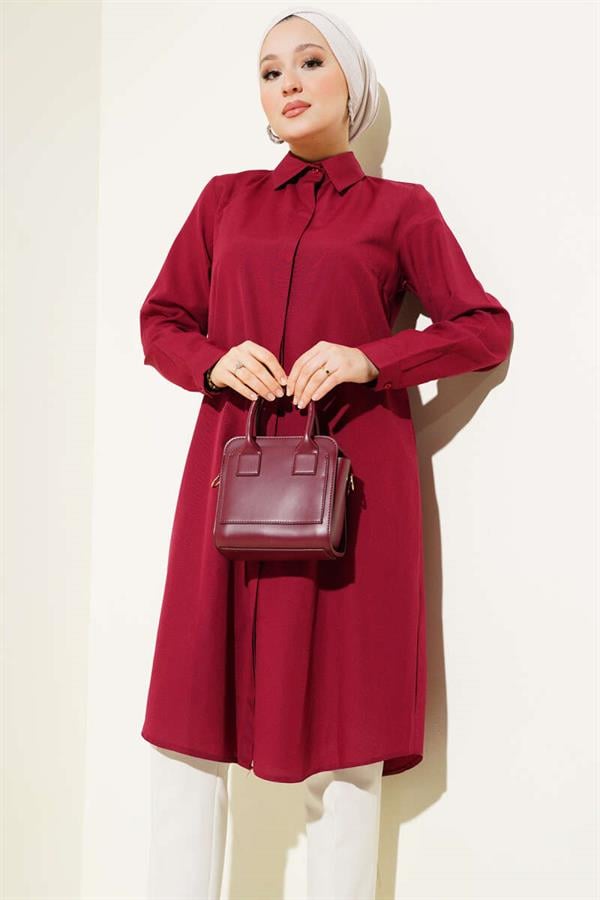 Long Style Classic Collar Tunic in Burgundy