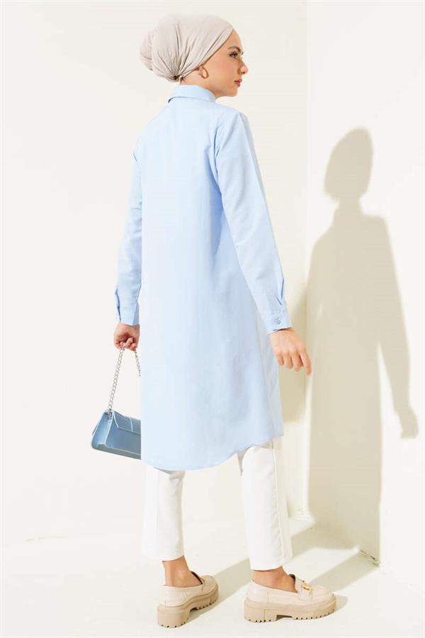 Long Model Classic Collar Tunic Ice Blue