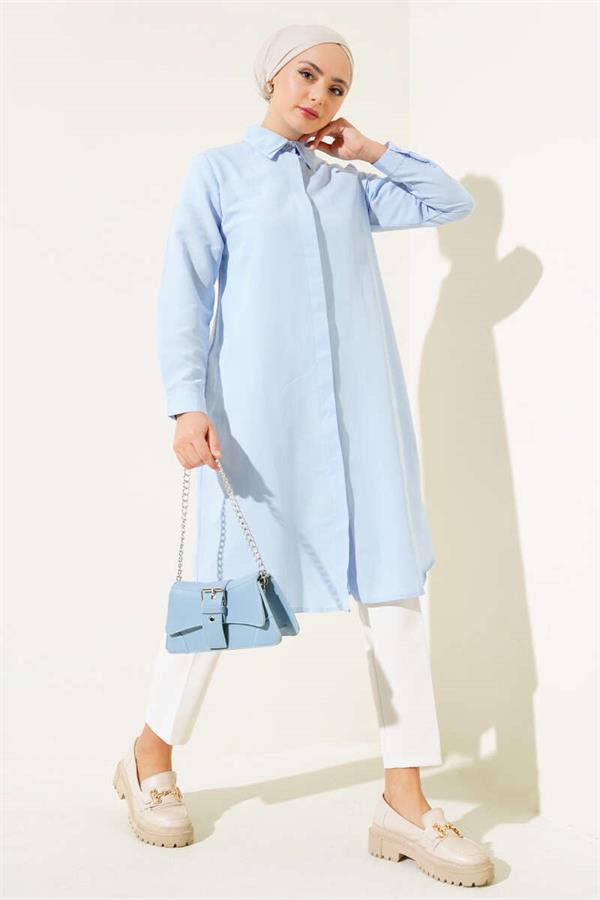 Long Model Classic Collar Tunic Ice Blue