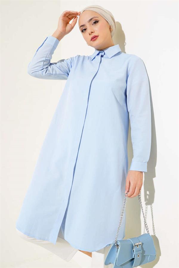 Long Model Classic Collar Tunic Ice Blue
