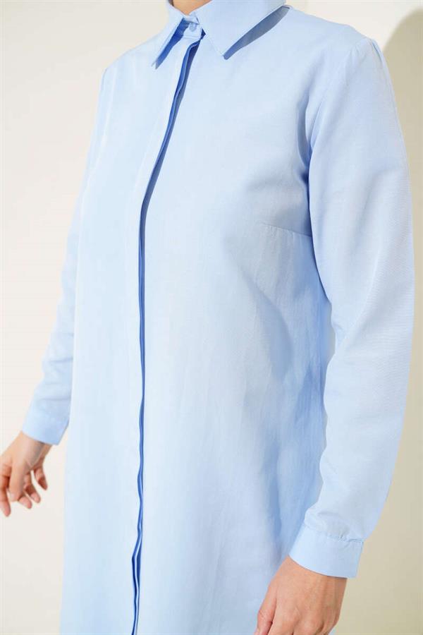 Long Model Classic Collar Tunic Ice Blue