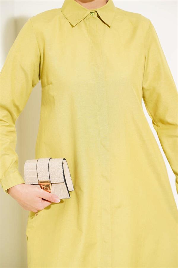 Long Model Classic Collar Tunic Pistachio Green