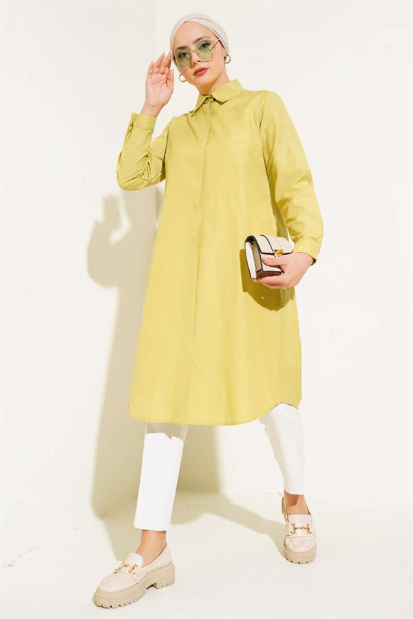Long Model Classic Collar Tunic Pistachio Green