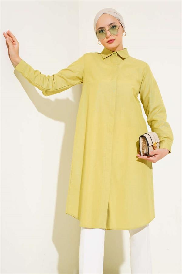 Long Model Classic Collar Tunic Pistachio Green