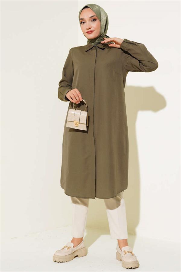 Long Model Classic Collar Tunic Khaki