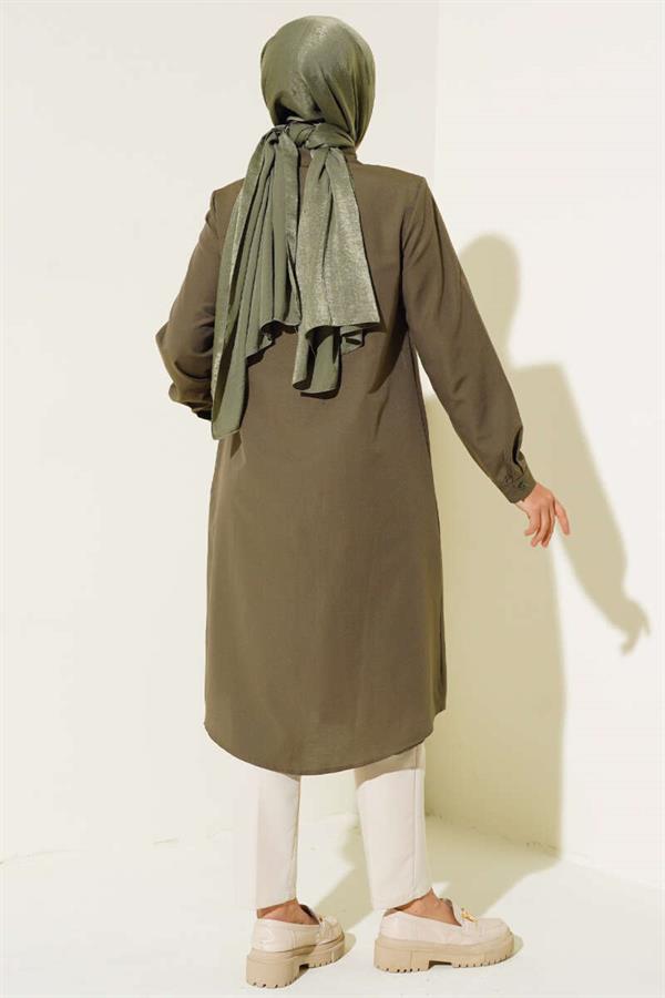 Long Model Classic Collar Tunic Khaki