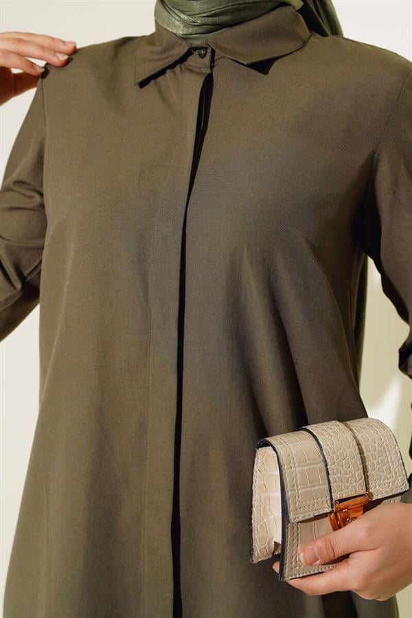 Long Model Classic Collar Tunic Khaki