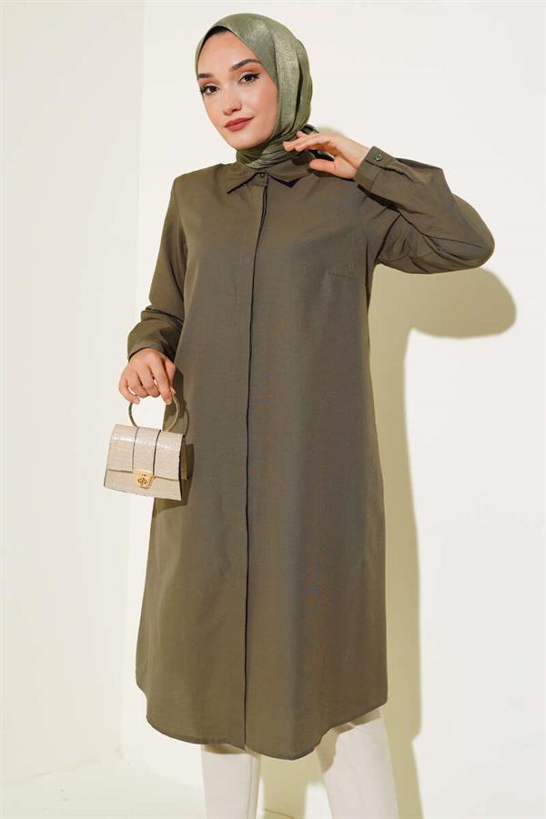 Long Model Classic Collar Tunic Khaki