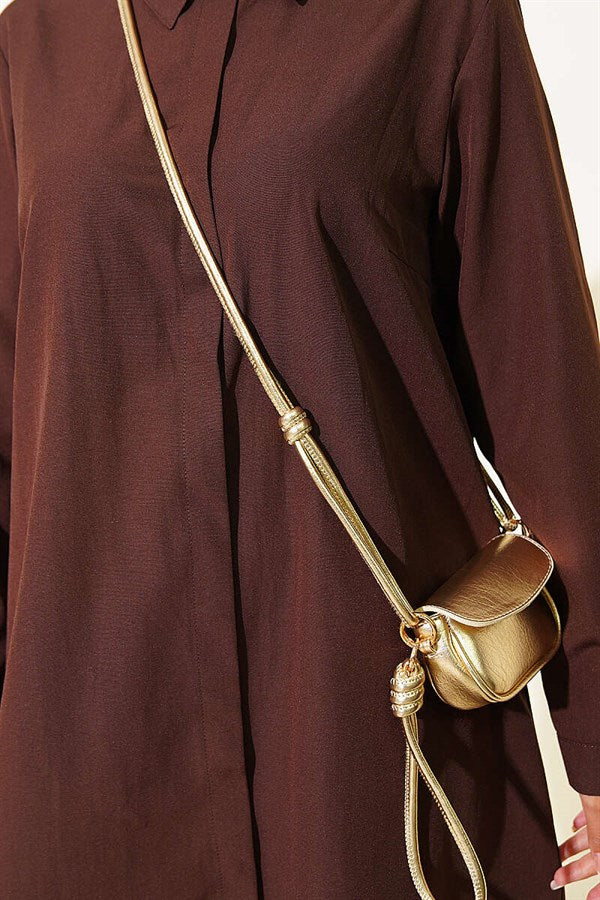 Long Style Classic Collar Tunic in Brown