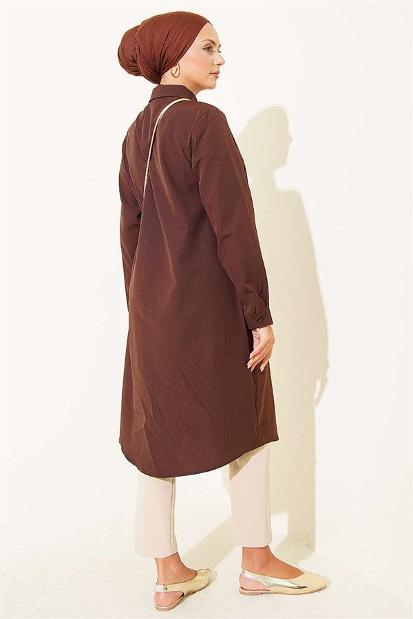 Long Style Classic Collar Tunic in Brown