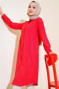 Long Style Classic Collar Tunic Red