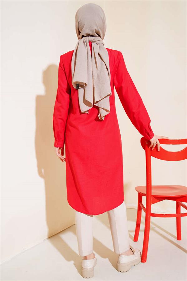 Long Style Classic Collar Tunic Red