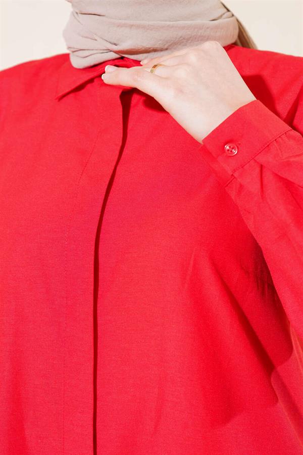 Long Style Classic Collar Tunic Red