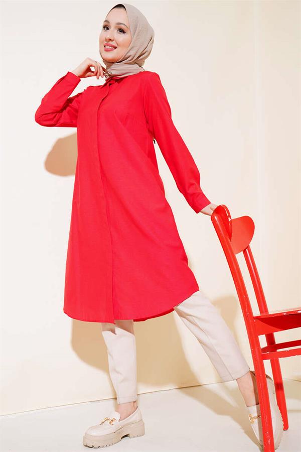 Long Style Classic Collar Tunic Red