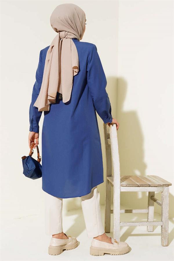 Long Model Classic Collar Tunic Navy Blue