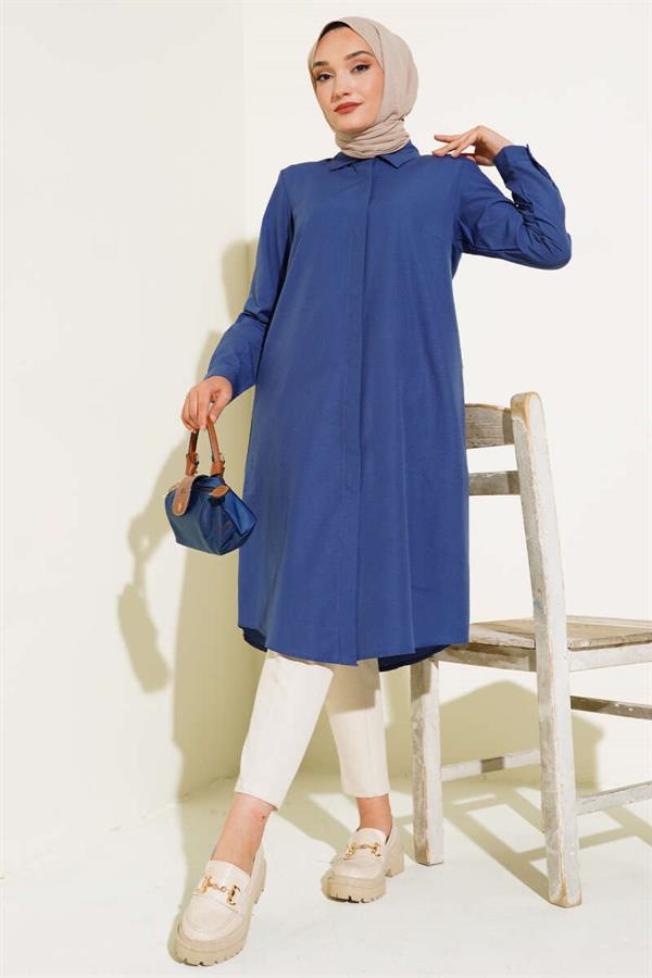 Long Model Classic Collar Tunic Navy Blue