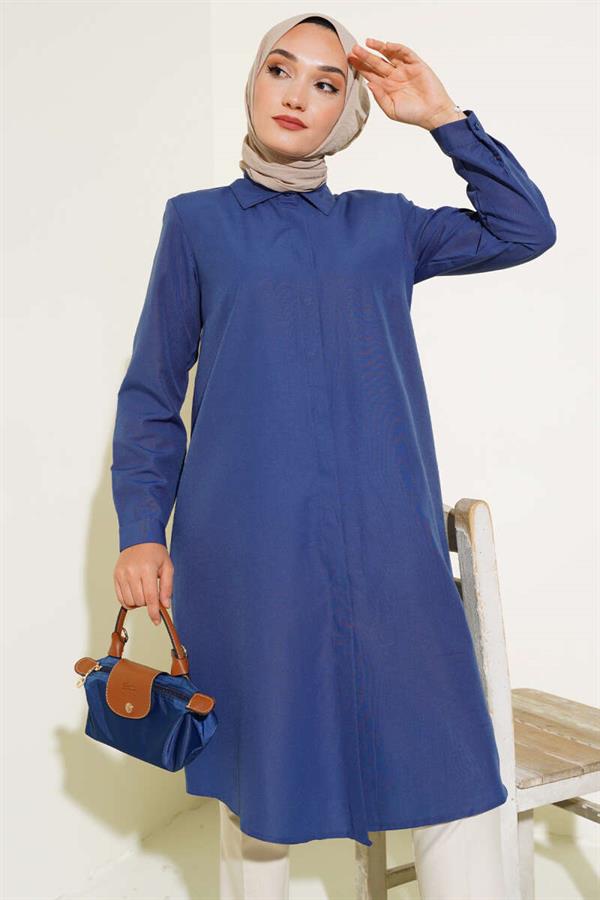 Long Model Classic Collar Tunic Navy Blue