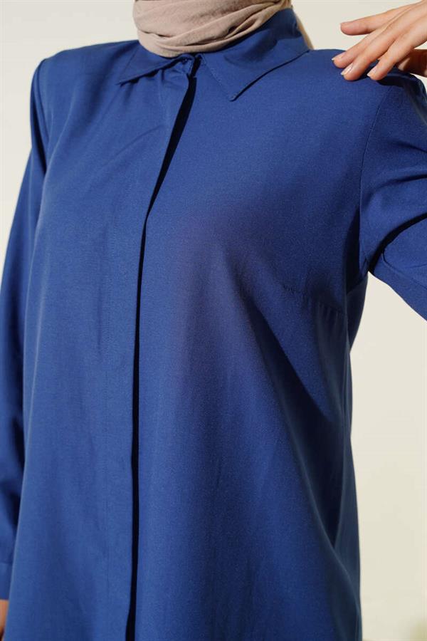 Long Model Classic Collar Tunic Navy Blue