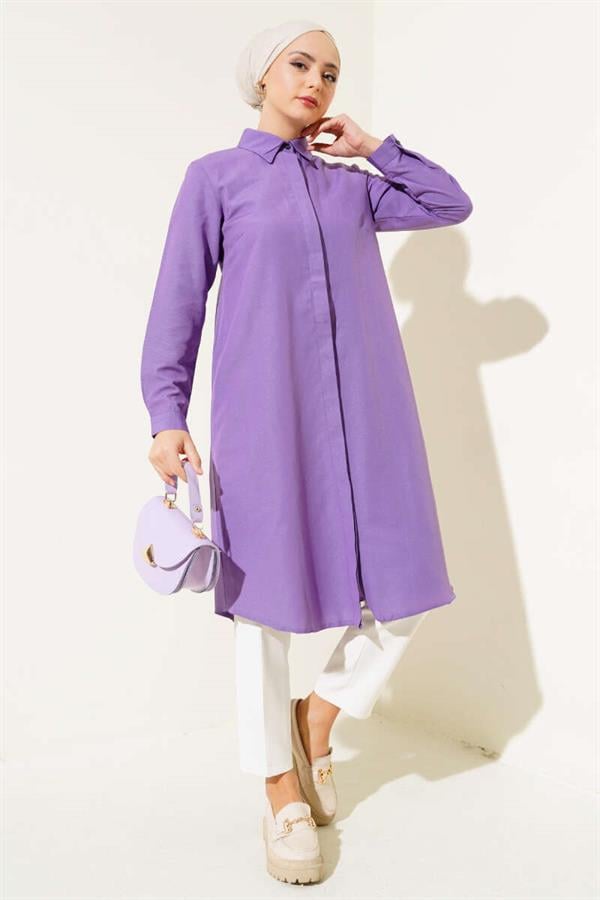 Long Model Classic Collar Tunic Purple