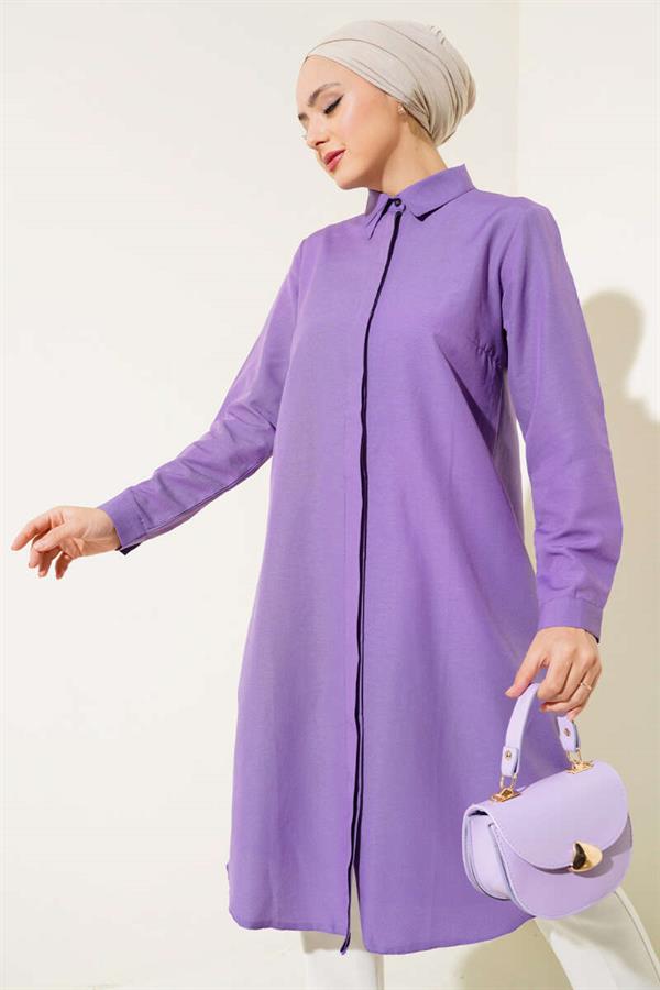 Long Model Classic Collar Tunic Purple
