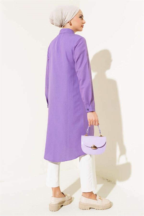Long Model Classic Collar Tunic Purple
