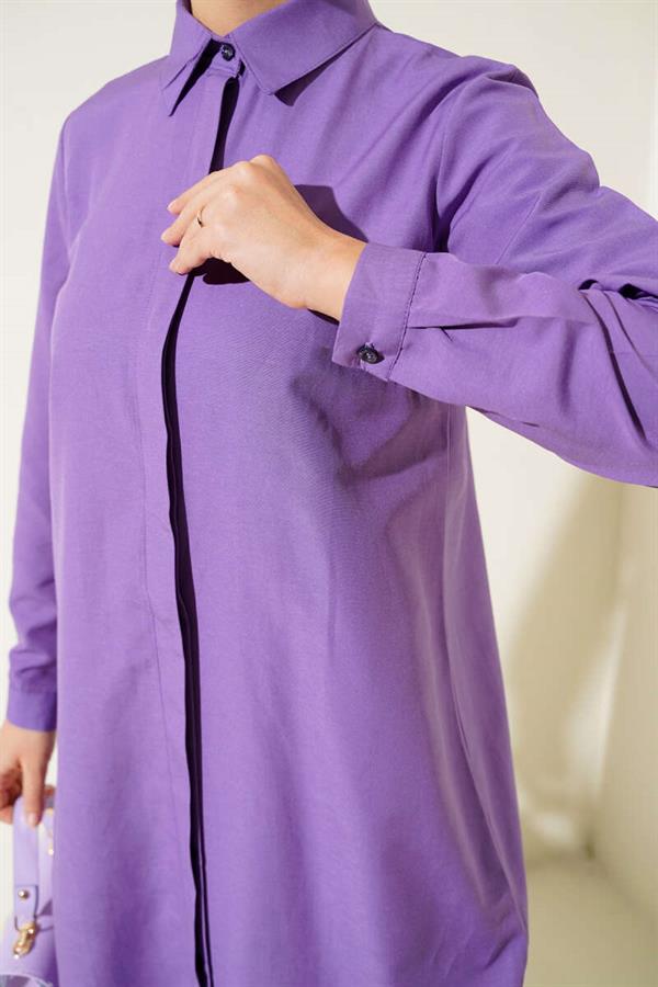 Long Model Classic Collar Tunic Purple
