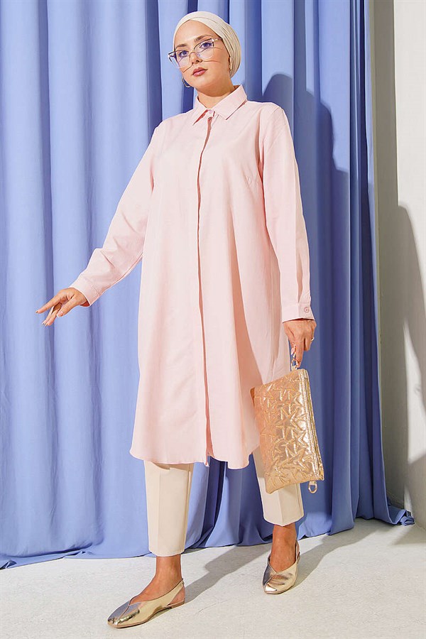 Long Style Classic Collar Tunic Powder Pink