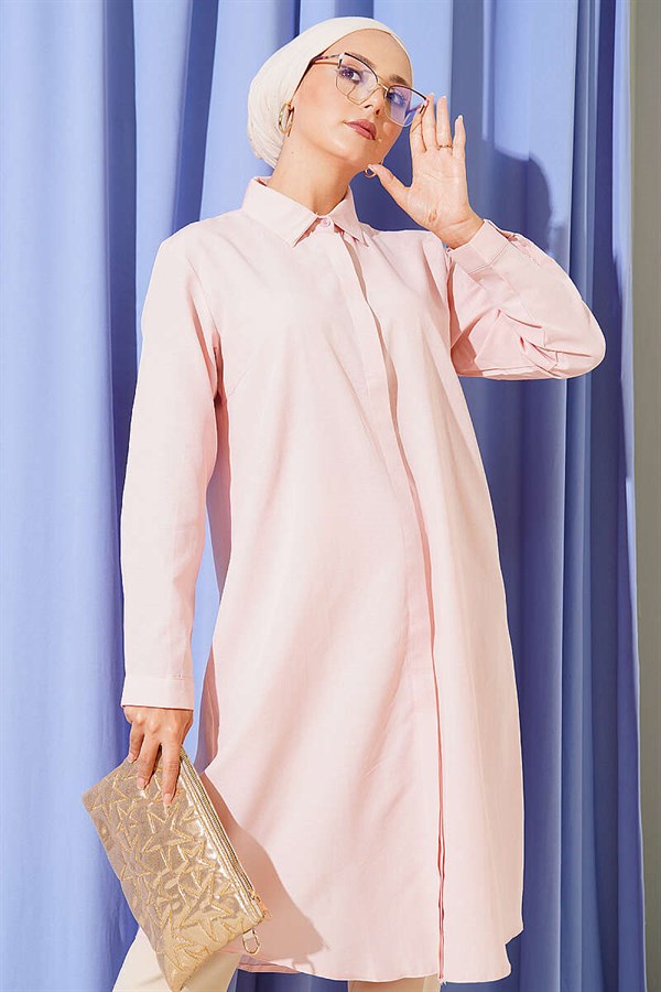 Long Style Classic Collar Tunic Powder Pink