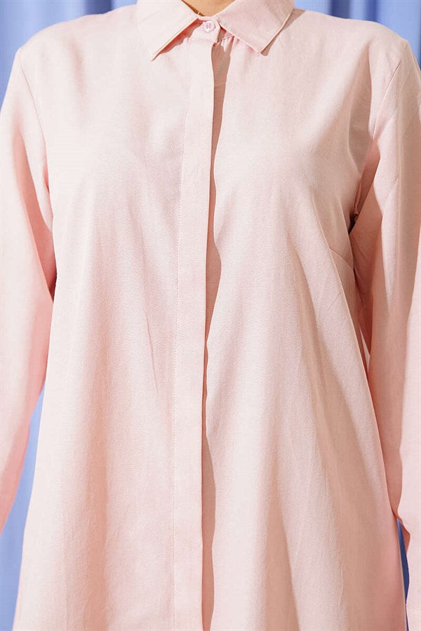 Long Style Classic Collar Tunic Powder Pink