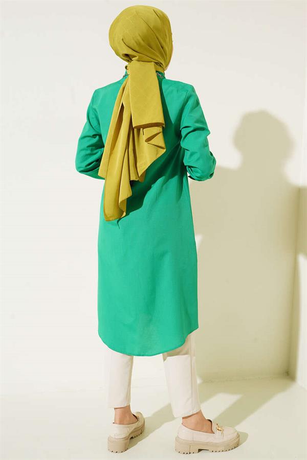 Long Model Classic Collar Emerald Green Tunic